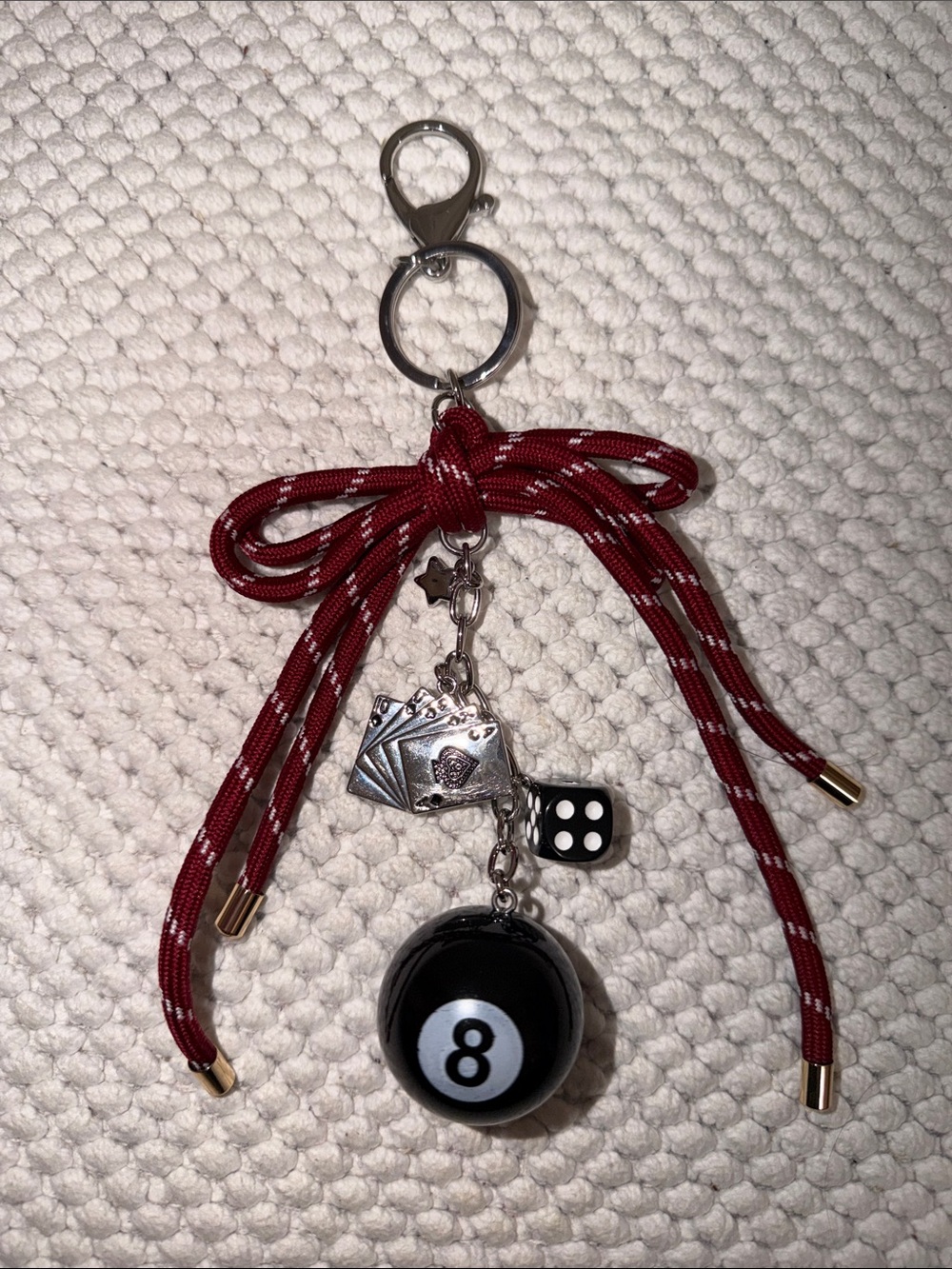 Dice Playing Cards Lucky 8 Ball Bag Charm Keychain